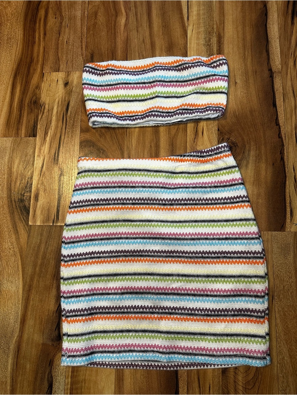 Princess Polly Knit Tube Top & Mini Skirt Set Striped Women’s US 4 AU 8